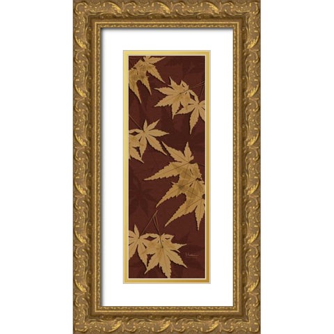 Leaves Brown on Red 2 Gold Ornate Wood Framed Art Print with Double Matting by Koetsier, Albert