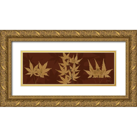 Leaves Brown on Red 3 Gold Ornate Wood Framed Art Print with Double Matting by Koetsier, Albert