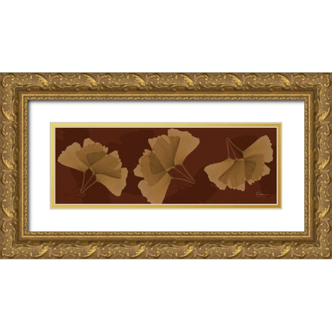 Leaves Brown on Red 4 Gold Ornate Wood Framed Art Print with Double Matting by Koetsier, Albert