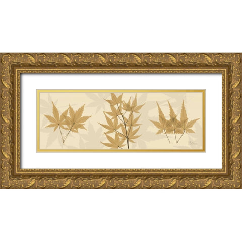 Leaves Tan on Beige Gold Ornate Wood Framed Art Print with Double Matting by Koetsier, Albert