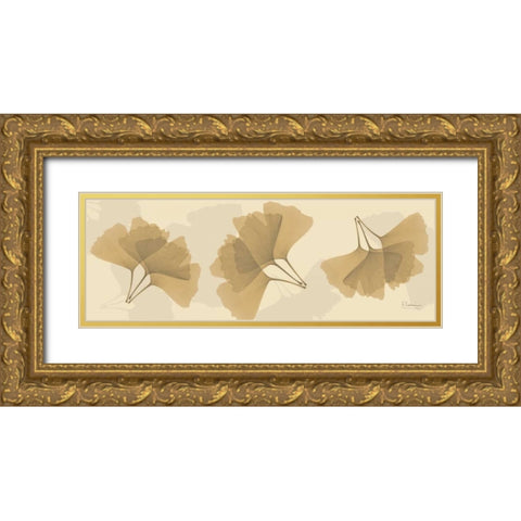 Leaves Tan on Beige 2 Gold Ornate Wood Framed Art Print with Double Matting by Koetsier, Albert