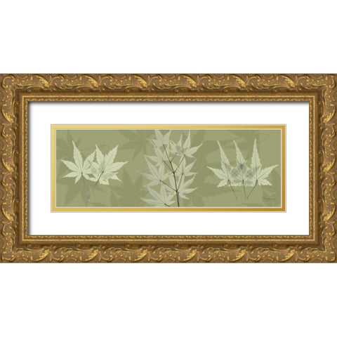 Leaves on Green Gold Ornate Wood Framed Art Print with Double Matting by Koetsier, Albert