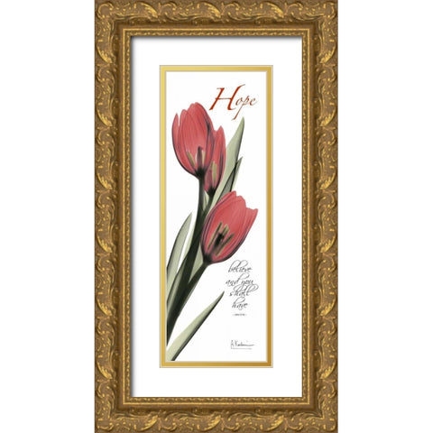 Tulips in Red  - Hope Gold Ornate Wood Framed Art Print with Double Matting by Koetsier, Albert