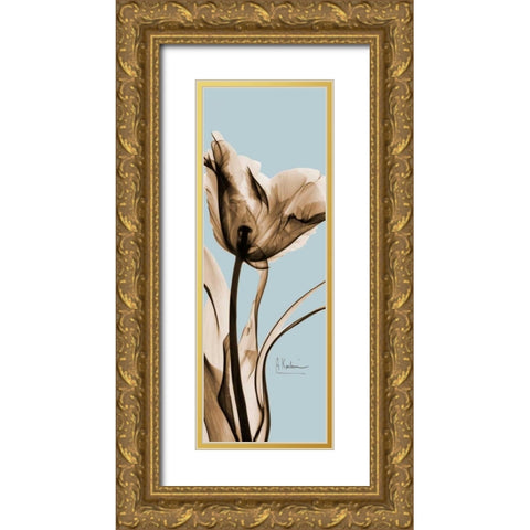 Tulip Brown on Blue 2 Gold Ornate Wood Framed Art Print with Double Matting by Koetsier, Albert