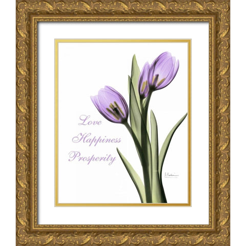 Purple Tulips Love Happiness Gold Ornate Wood Framed Art Print with Double Matting by Koetsier, Albert