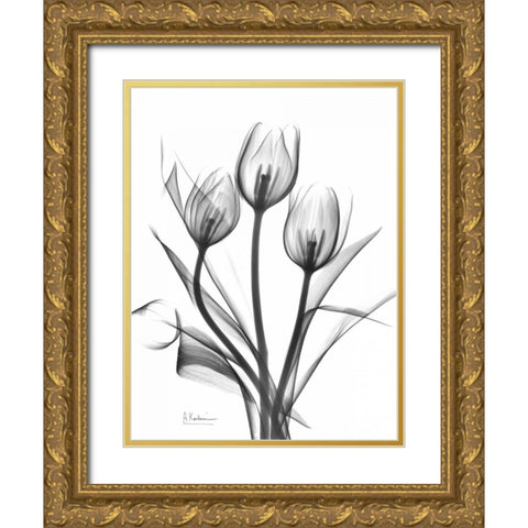 Tulips Bunch in BandW Gold Ornate Wood Framed Art Print with Double Matting by Koetsier, Albert