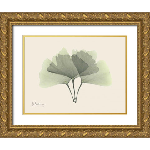 Ginkgo on Beige Gold Ornate Wood Framed Art Print with Double Matting by Koetsier, Albert