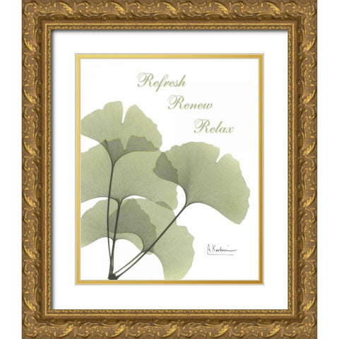 Ginkgo in Green - Mind Body Gold Ornate Wood Framed Art Print with Double Matting by Koetsier, Albert