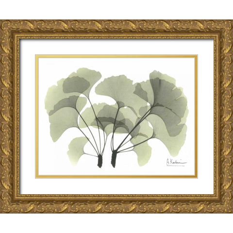 Ginkgo in Green Gold Ornate Wood Framed Art Print with Double Matting by Koetsier, Albert