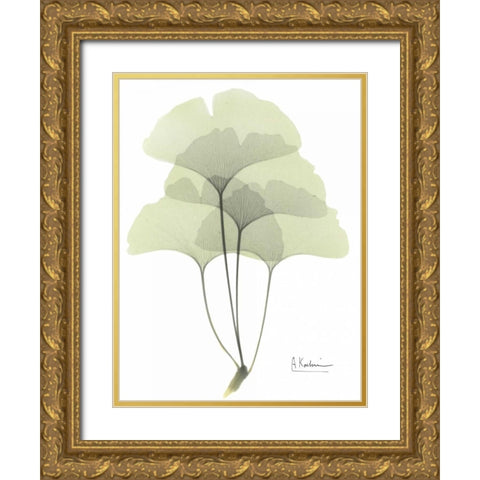 Gingko in Pale Green Gold Ornate Wood Framed Art Print with Double Matting by Koetsier, Albert