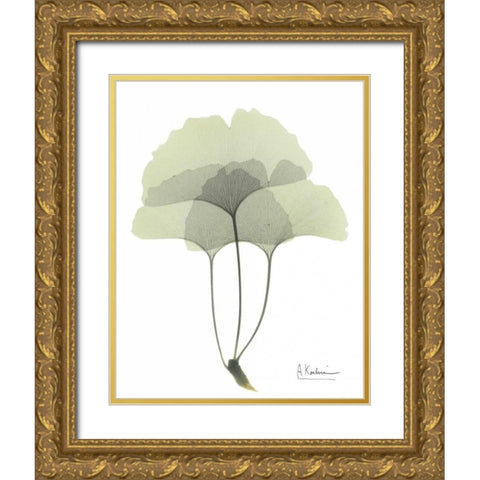 Gingko in Pale Green 3 Gold Ornate Wood Framed Art Print with Double Matting by Koetsier, Albert