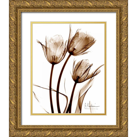 Tulip Arrangement in Brown Gold Ornate Wood Framed Art Print with Double Matting by Koetsier, Albert