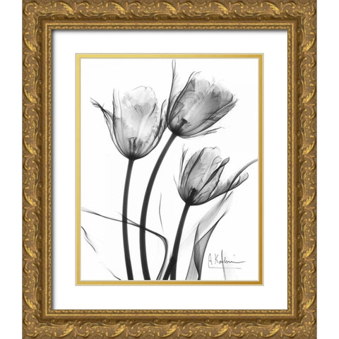 Tulip Arrangement in BandW Gold Ornate Wood Framed Art Print with Double Matting by Koetsier, Albert