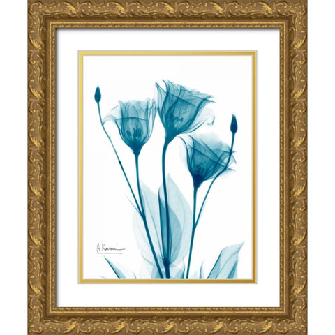 Three Gentian in Blue Gold Ornate Wood Framed Art Print with Double Matting by Koetsier, Albert