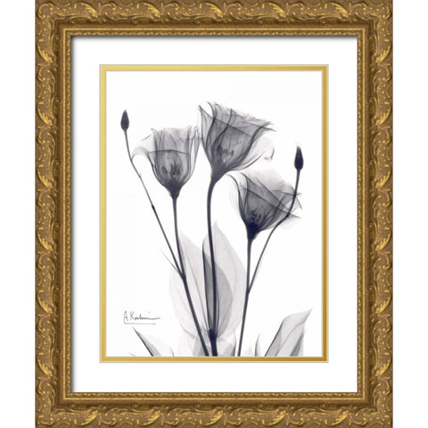 Three Gentian in BandW Gold Ornate Wood Framed Art Print with Double Matting by Koetsier, Albert