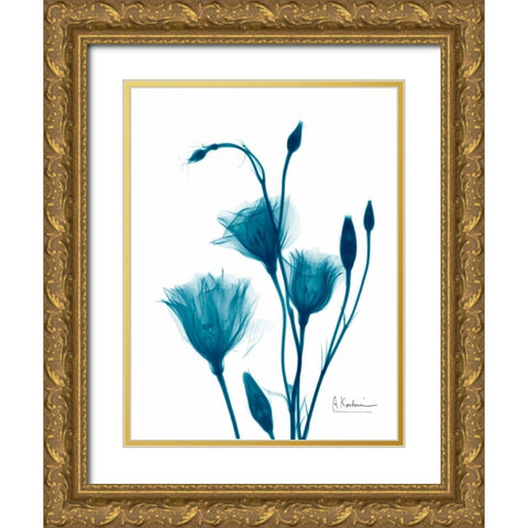 Bouquet of Gentian in Blue Gold Ornate Wood Framed Art Print with Double Matting by Koetsier, Albert