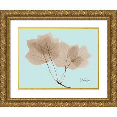 Tulip Tree in Brown on Blue Gold Ornate Wood Framed Art Print with Double Matting by Koetsier, Albert