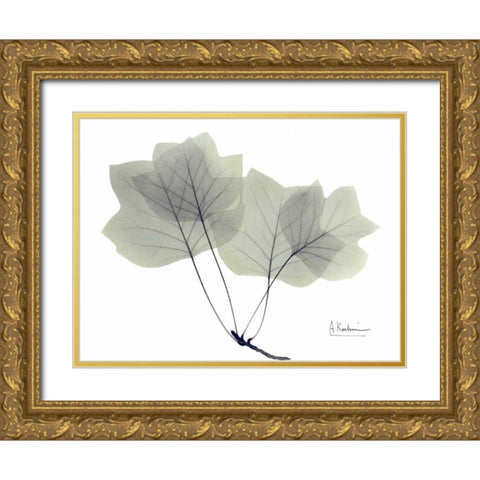 Tulip Tree in Green Gold Ornate Wood Framed Art Print with Double Matting by Koetsier, Albert