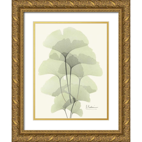 Gingko Leaves in Green 2 Gold Ornate Wood Framed Art Print with Double Matting by Koetsier, Albert