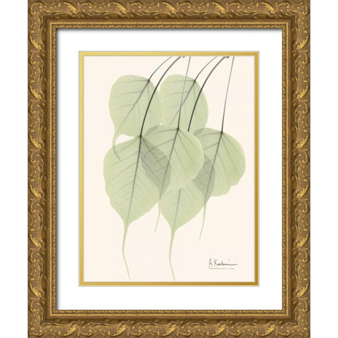 Bo Tree Leaves in Green Gold Ornate Wood Framed Art Print with Double Matting by Koetsier, Albert