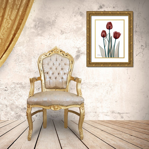 Early Tulips in Red Gold Ornate Wood Framed Art Print with Double Matting by Koetsier, Albert