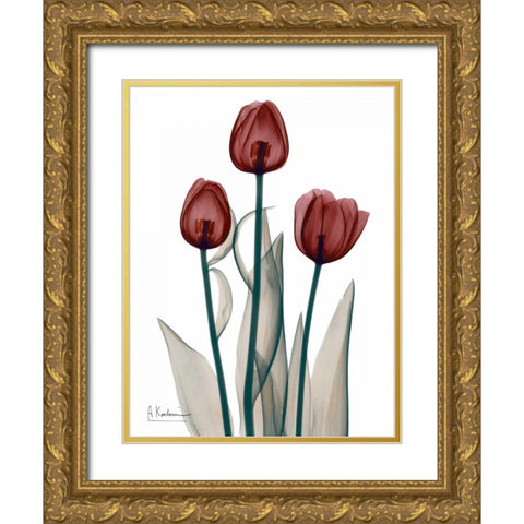 Early Tulips in Red Gold Ornate Wood Framed Art Print with Double Matting by Koetsier, Albert