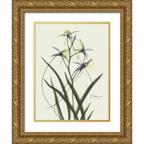 Orchids a Plenty in Purple on Beige Gold Ornate Wood Framed Art Print with Double Matting by Koetsier, Albert