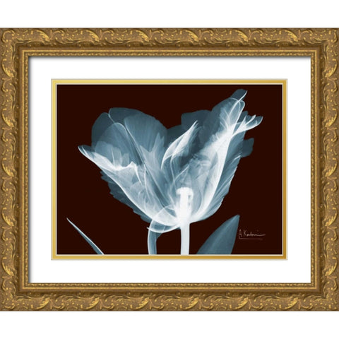 Single Tulip Blue on Red Gold Ornate Wood Framed Art Print with Double Matting by Koetsier, Albert