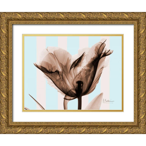 Single Tulip Brown on Blue Gold Ornate Wood Framed Art Print with Double Matting by Koetsier, Albert