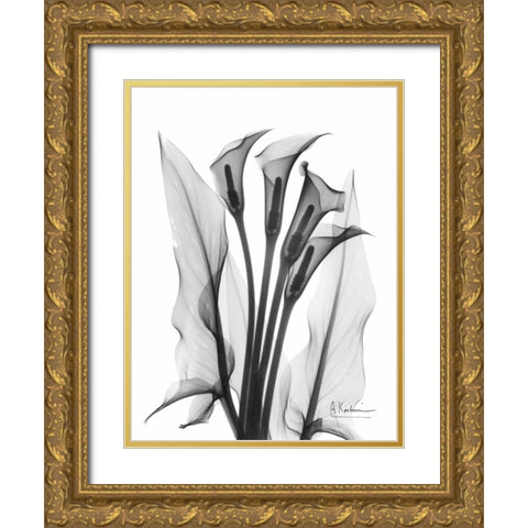 Calla Lily Quad in BandW Gold Ornate Wood Framed Art Print with Double Matting by Koetsier, Albert