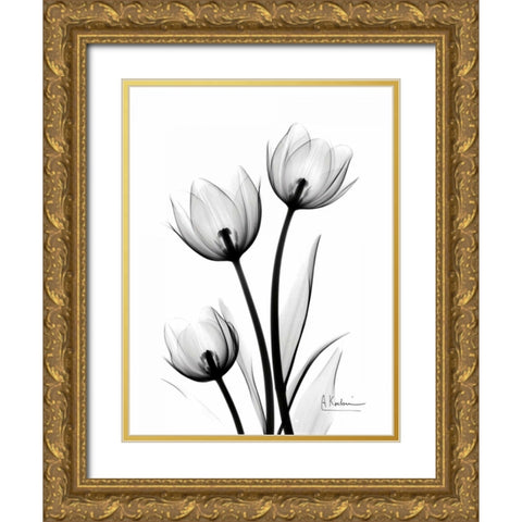 Tulips High Contrast Gold Ornate Wood Framed Art Print with Double Matting by Koetsier, Albert