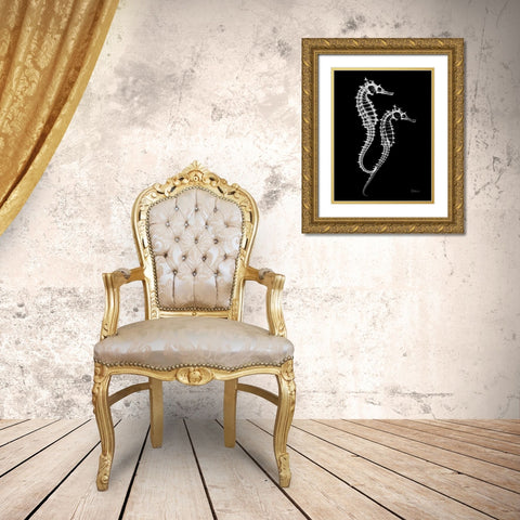 Seahorse Twins on Black Gold Ornate Wood Framed Art Print with Double Matting by Koetsier, Albert