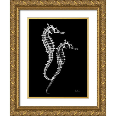 Seahorse Twins on Black Gold Ornate Wood Framed Art Print with Double Matting by Koetsier, Albert