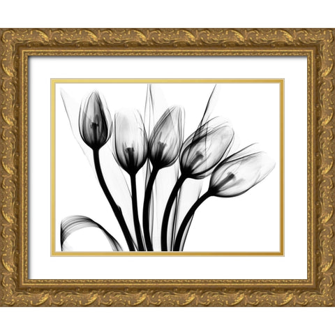 Marching Tulips Gold Ornate Wood Framed Art Print with Double Matting by Koetsier, Albert