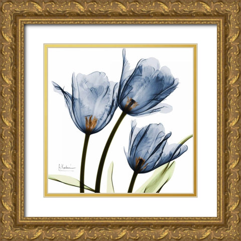 New Blue Tulips C54 Gold Ornate Wood Framed Art Print with Double Matting by Koetsier, Albert