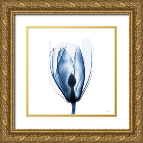 Magnolia Indigo Gold Ornate Wood Framed Art Print with Double Matting by Koetsier, Albert