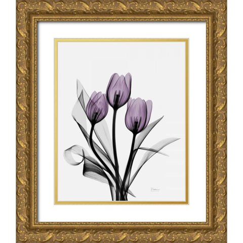 Three Purple Tulips H14 Gold Ornate Wood Framed Art Print with Double Matting by Koetsier, Albert