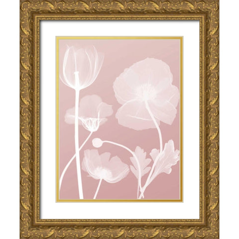 Pink Flora 3 Gold Ornate Wood Framed Art Print with Double Matting by Koetsier, Albert