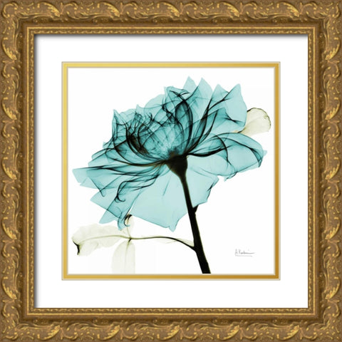 Teal Rose 2 Gold Ornate Wood Framed Art Print with Double Matting by Koetsier, Albert