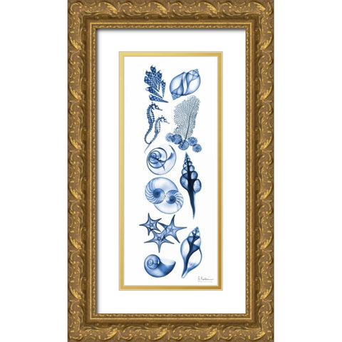 Sealife Blue Gold Ornate Wood Framed Art Print with Double Matting by Koetsier, Albert