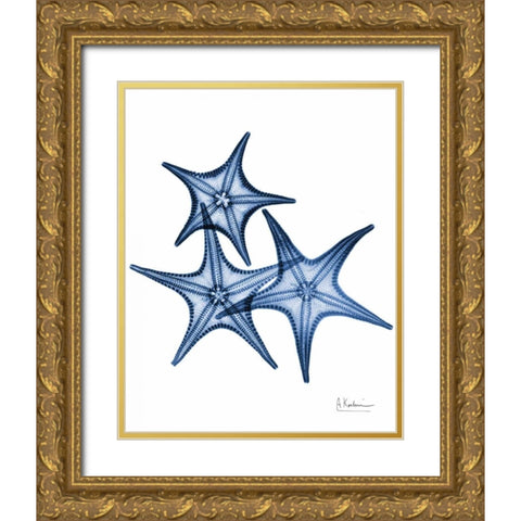 Blue Trio Starfish Gold Ornate Wood Framed Art Print with Double Matting by Koetsier, Albert