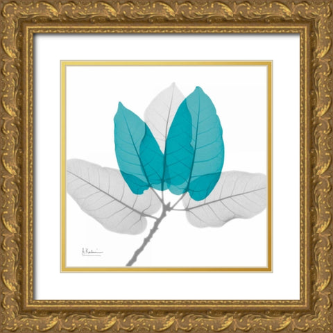 Ficus Burkey Teal Gold Ornate Wood Framed Art Print with Double Matting by Koetsier, Albert