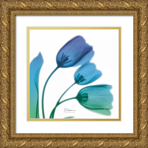 Tulips Turq Blue Gold Ornate Wood Framed Art Print with Double Matting by Koetsier, Albert