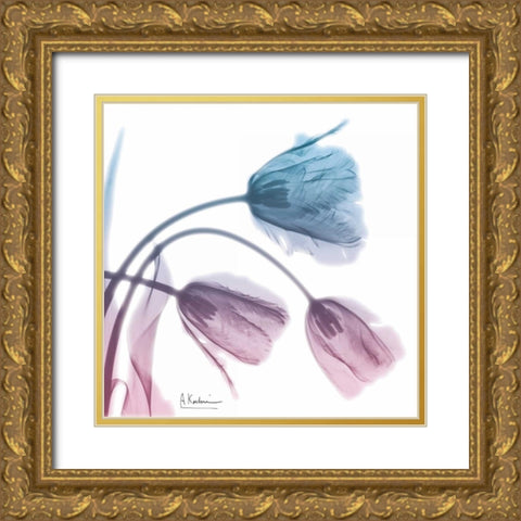 Tulips Rose Serenity Gold Ornate Wood Framed Art Print with Double Matting by Koetsier, Albert