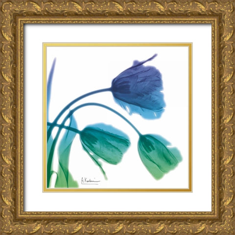 Tulips L83 Turq Blue Gold Ornate Wood Framed Art Print with Double Matting by Koetsier, Albert