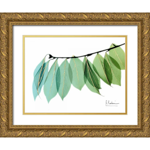 Golden Camelia Leaf Gold Ornate Wood Framed Art Print with Double Matting by Koetsier, Albert