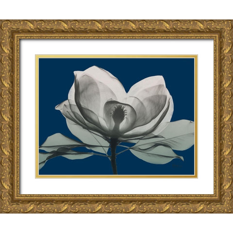 Navy Magnolia 1 Gold Ornate Wood Framed Art Print with Double Matting by Koetsier, Albert