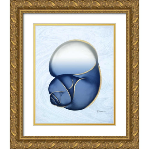 Marble Indigo Snail 1 Gold Ornate Wood Framed Art Print with Double Matting by Koetsier, Albert