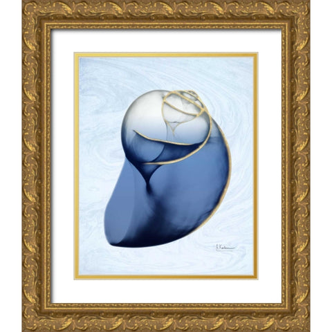 Marble Indigo Snail 2 Gold Ornate Wood Framed Art Print with Double Matting by Koetsier, Albert