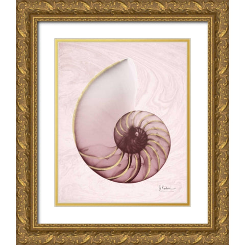 Marble Blush Snail 1 Gold Ornate Wood Framed Art Print with Double Matting by Koetsier, Albert